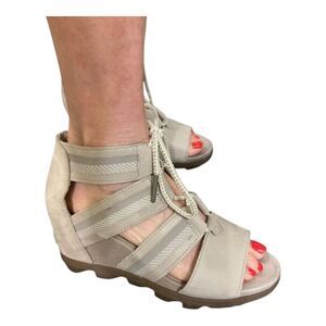 Sorel Joanie II Lace Wedge Ankle Sandal Dove size 9 Women's